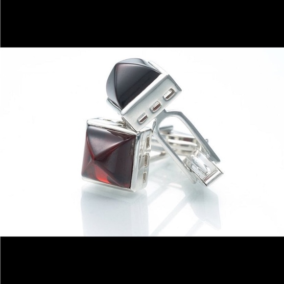 Sheryl Jones Garnet and Silver Cufflinks - Picture 1 of 3